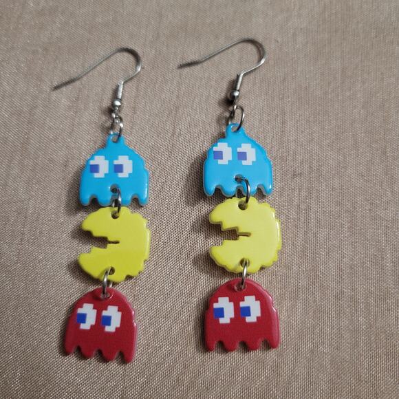 Cute pacman ghost retro acrylic hook earrings - Picture 1 of 1